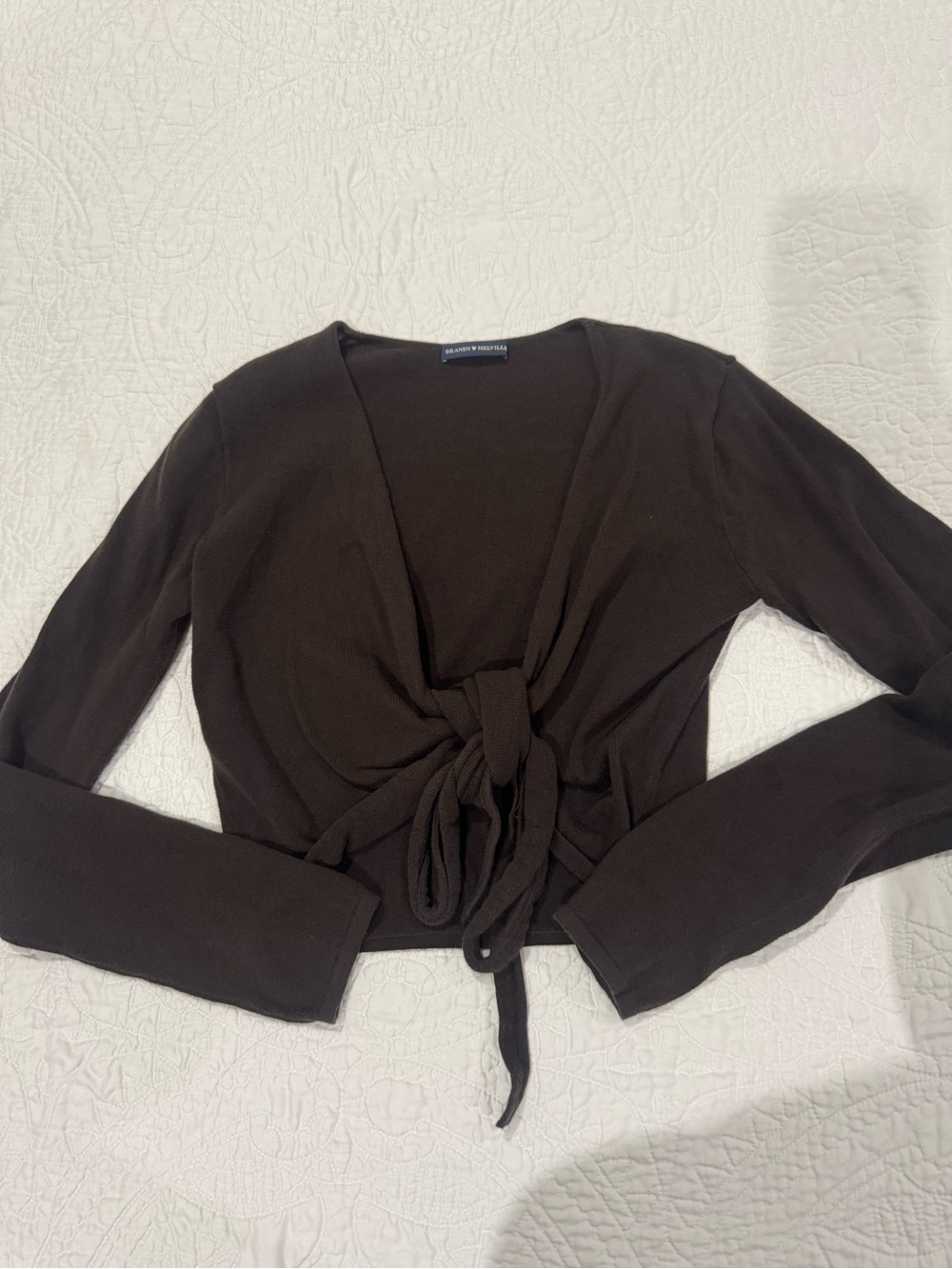 Brandy Melville Brown Tie-Front Long Sleeve Top
